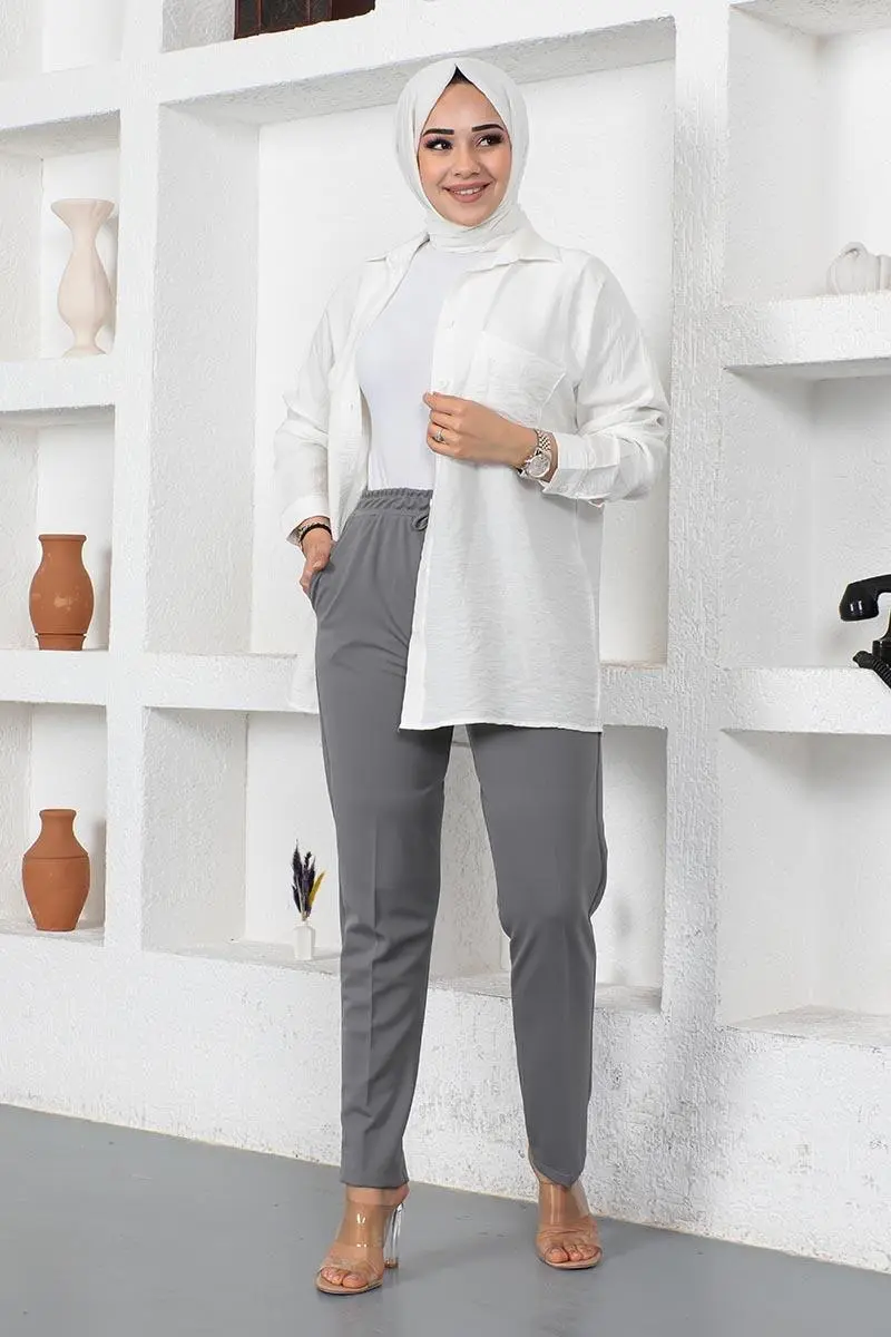 Bağcıklı Kadın Pantolon Kahverengi-detail