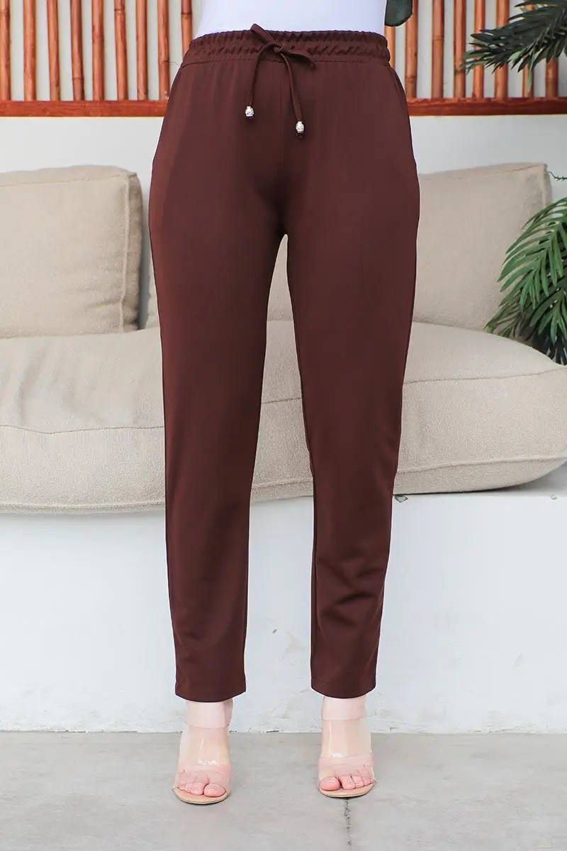 Bağcıklı Kadın Pantolon Kahverengi-detail