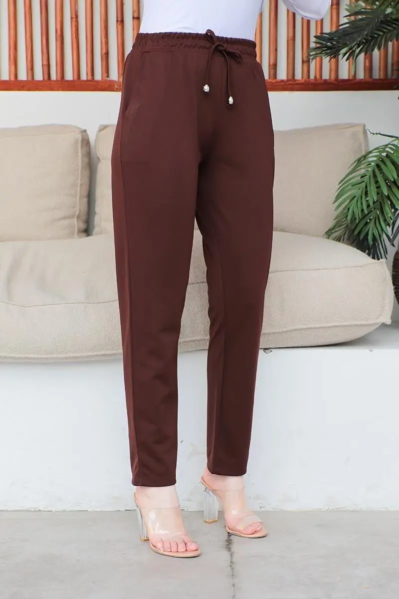 Bağcıklı Kadın Pantolon Kahverengi-detail