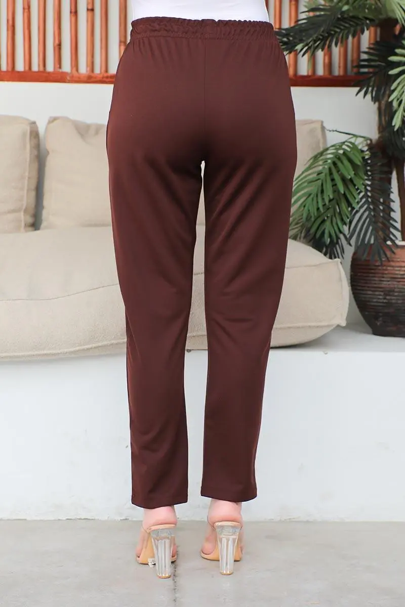 Bağcıklı Kadın Pantolon Kahverengi-detail