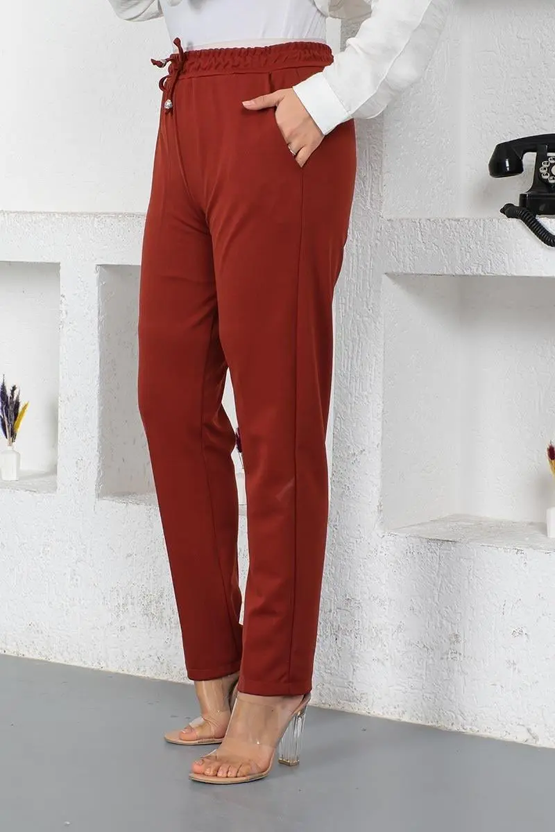 Bağcıklı Kadın Pantolon Kahverengi-detail