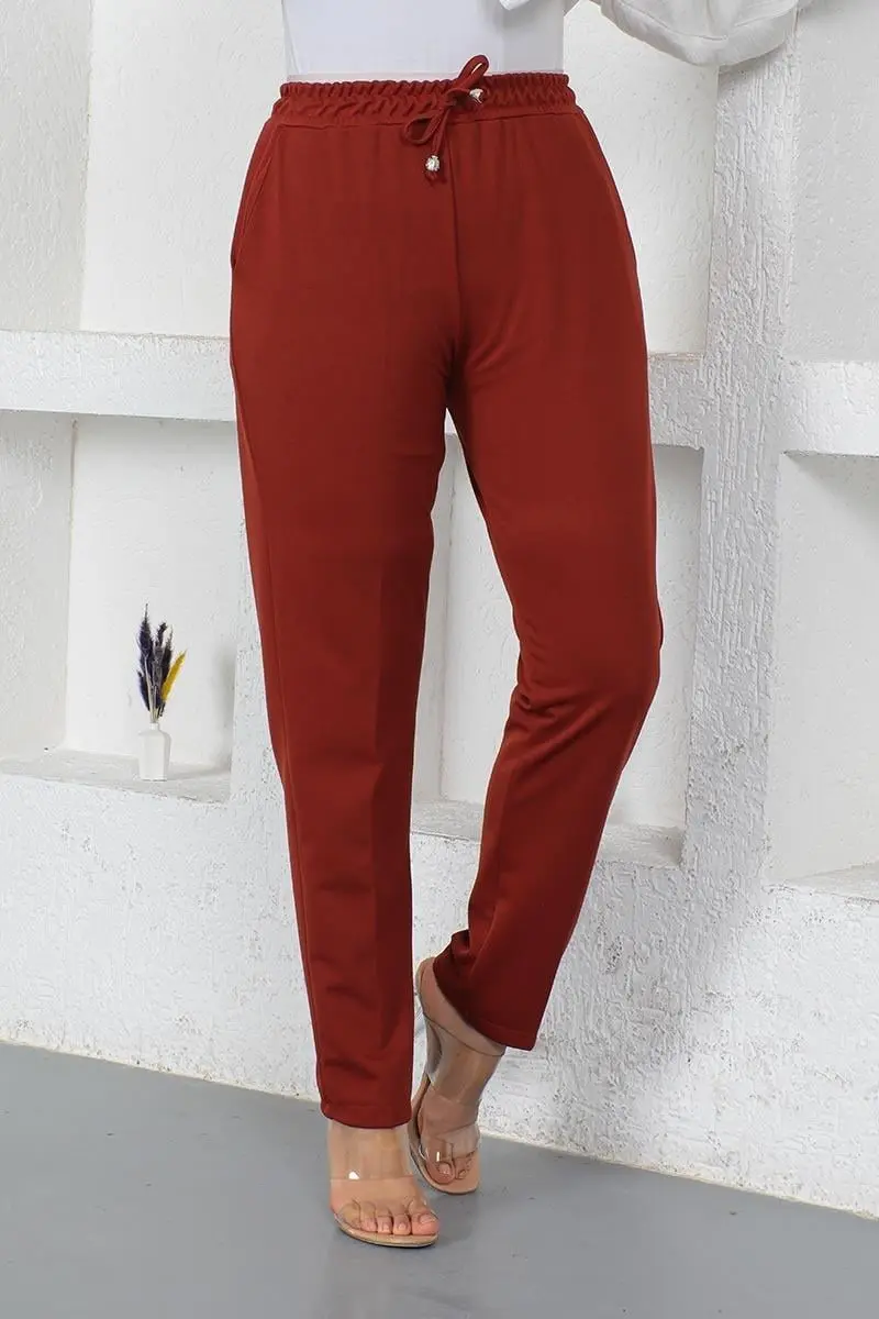 Bağcıklı Kadın Pantolon Kahverengi-detail