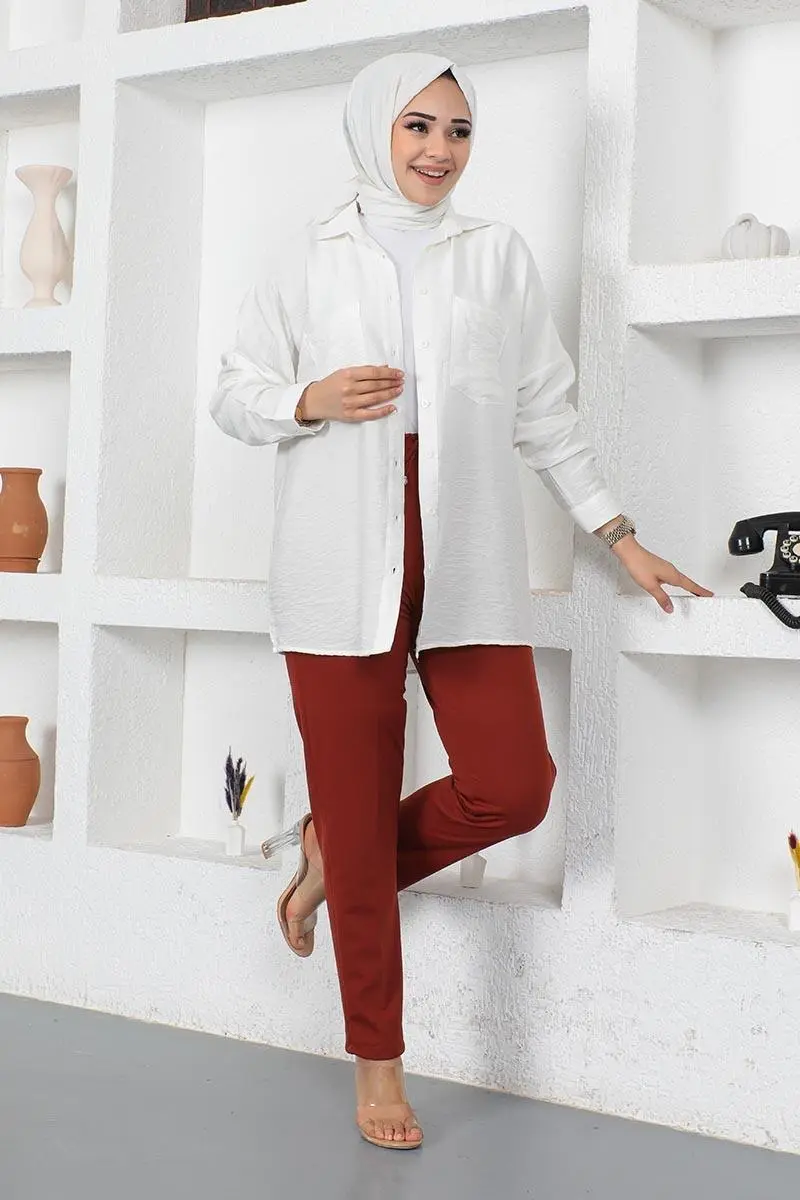 Bağcıklı Kadın Pantolon Kahverengi-detail