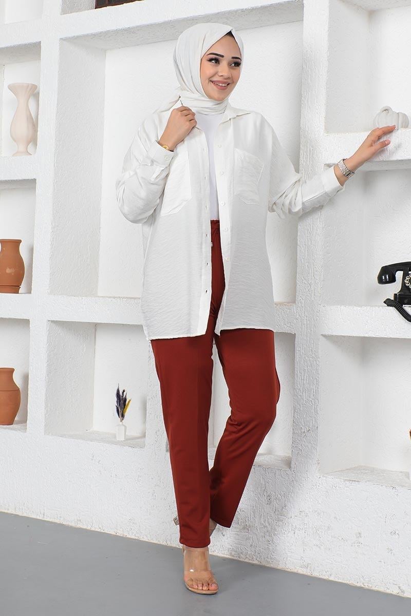 Bağcıklı Kadın Pantolon Kahverengi