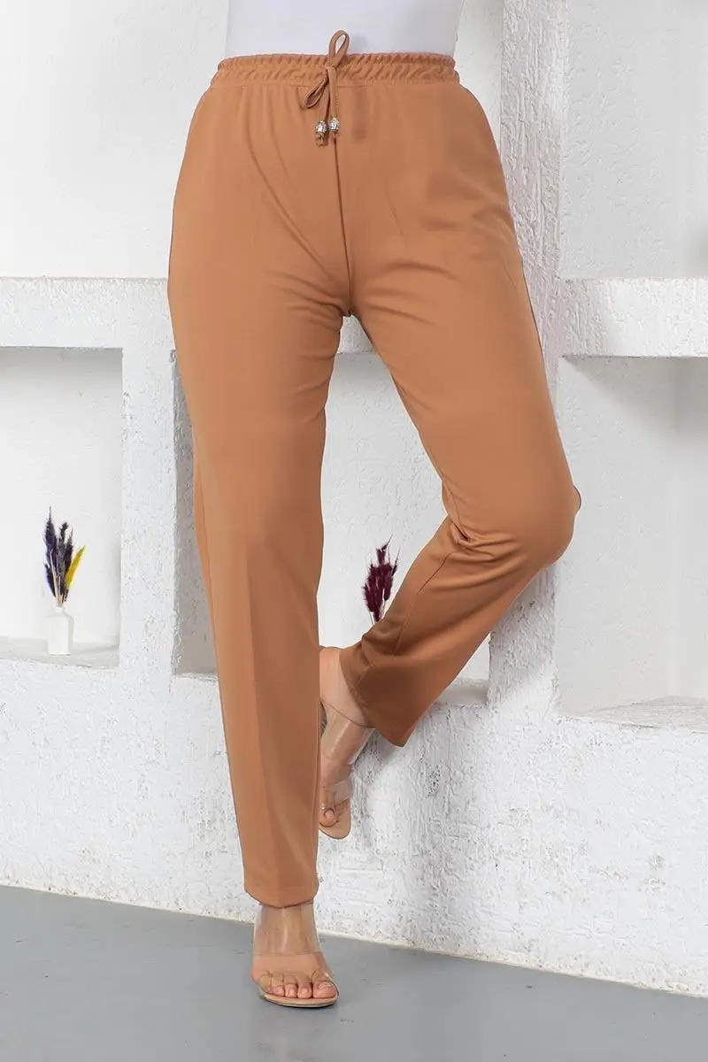 Bağcıklı Kadın Pantolon Kahverengi-detail