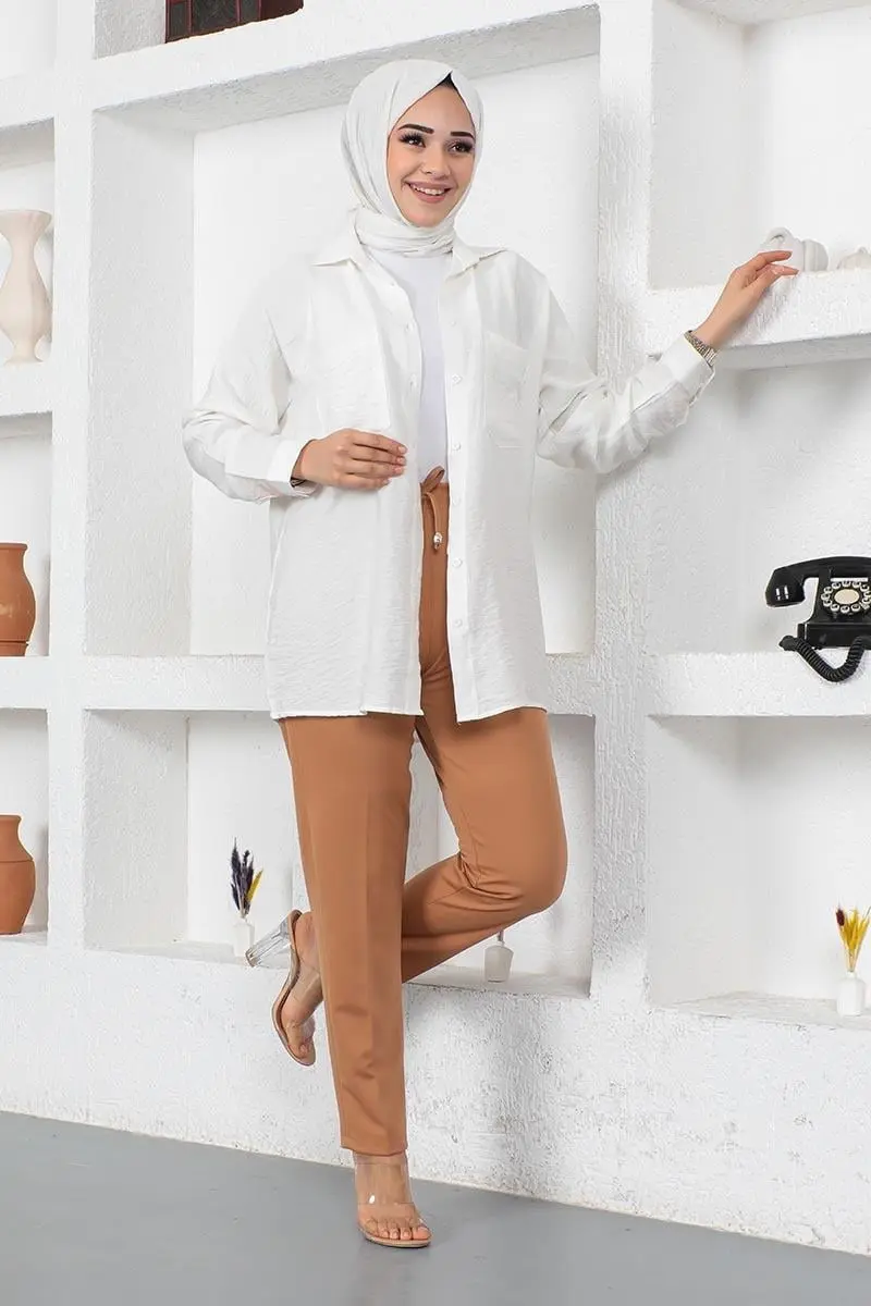 Bağcıklı Kadın Pantolon Kahverengi-detail