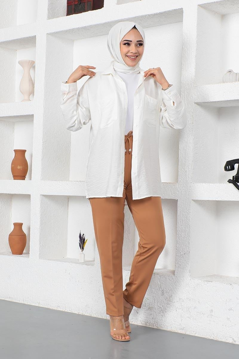 Bağcıklı Kadın Pantolon Kahverengi