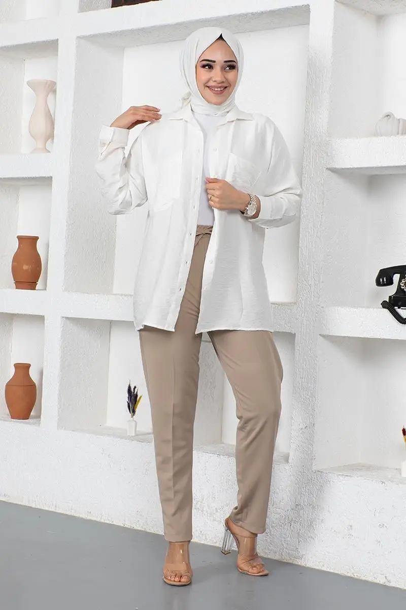 Bağcıklı Kadın Pantolon Kahverengi-detail