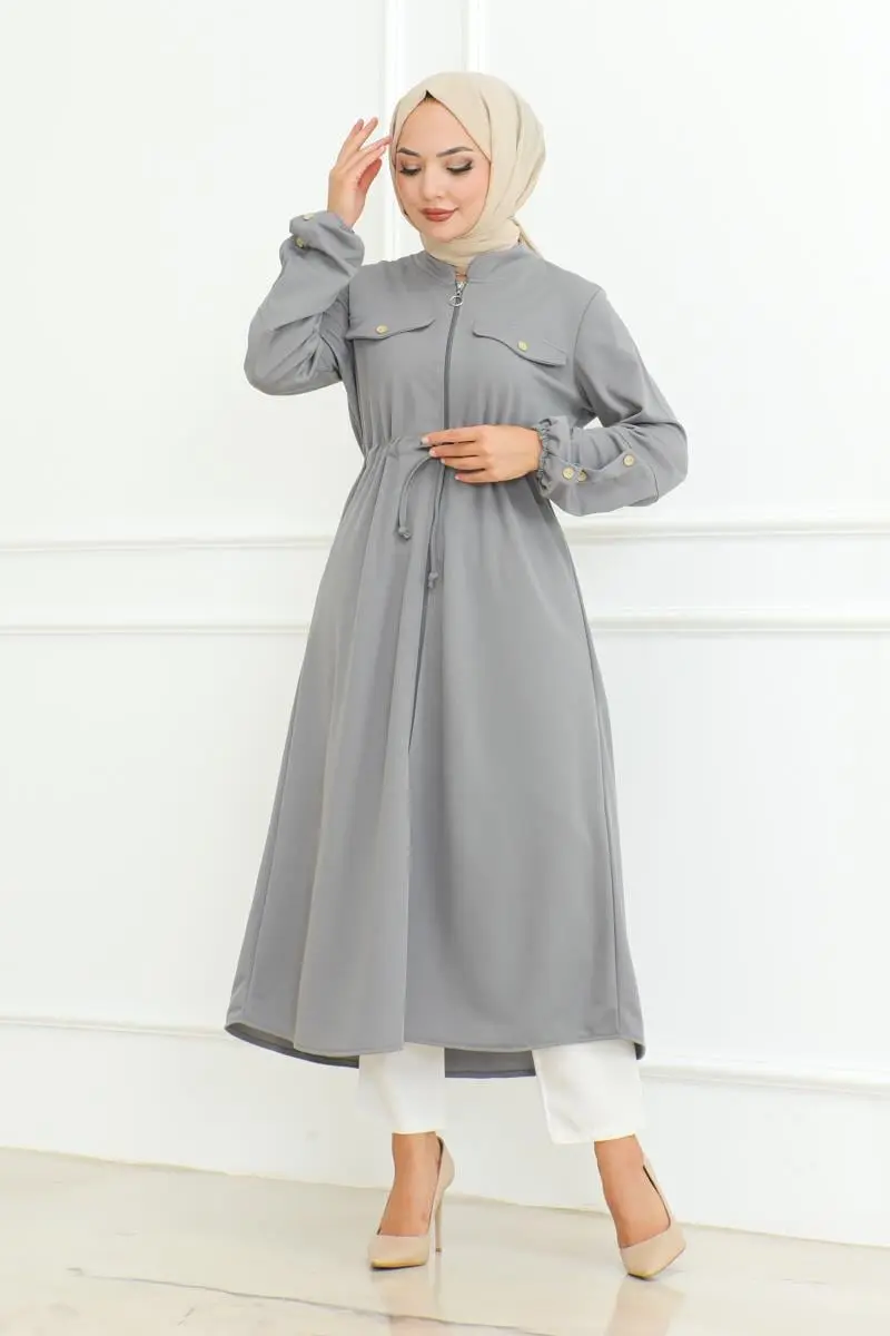 Bağcıklı Tesettür Kap Gri-detail