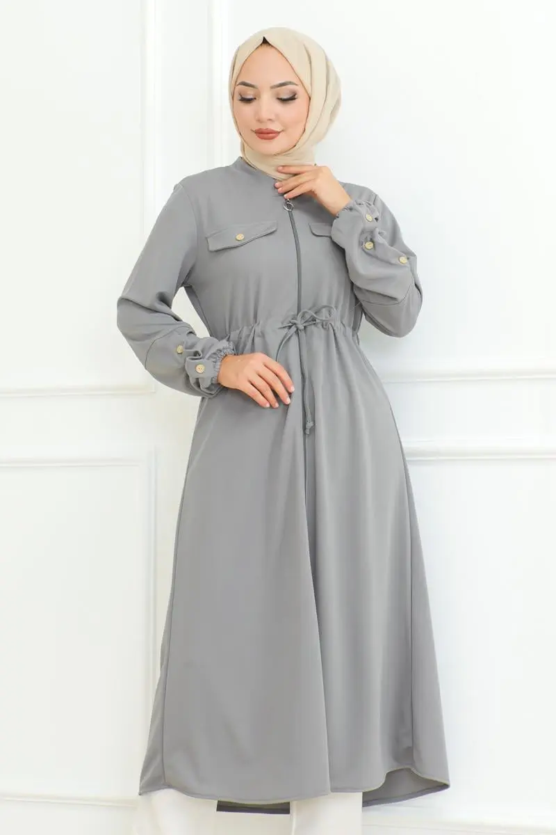 Bağcıklı Tesettür Kap Gri-detail