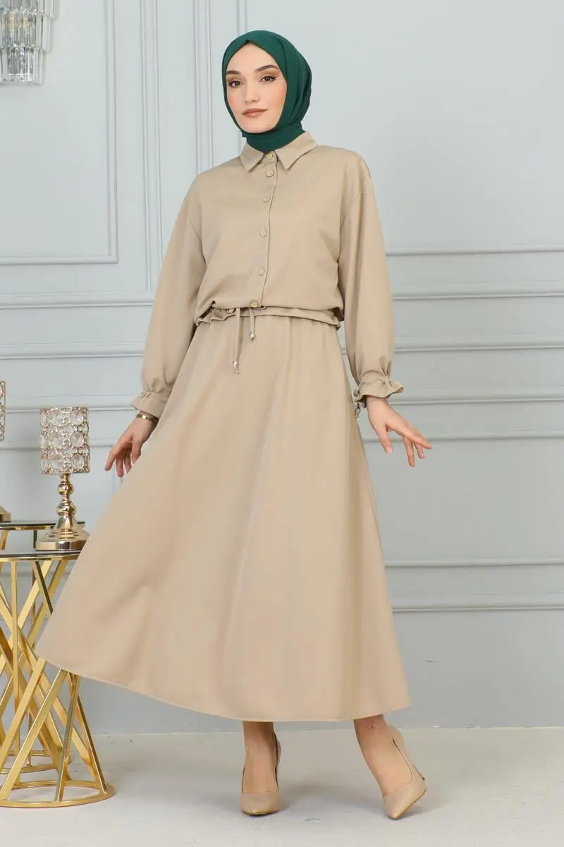 Bağcıklı Tesettür Takım Vizon-detail