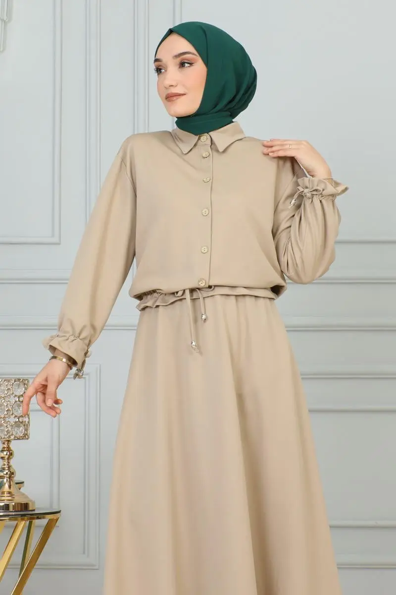 Bağcıklı Tesettür Takım Vizon-detail