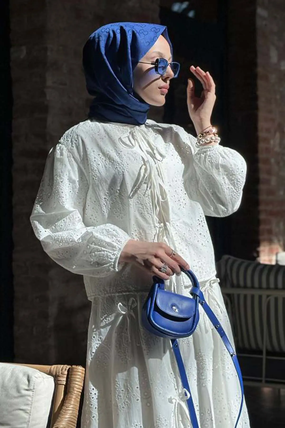 Tied Embroidered Stone Detailed Skirted Suit-detail