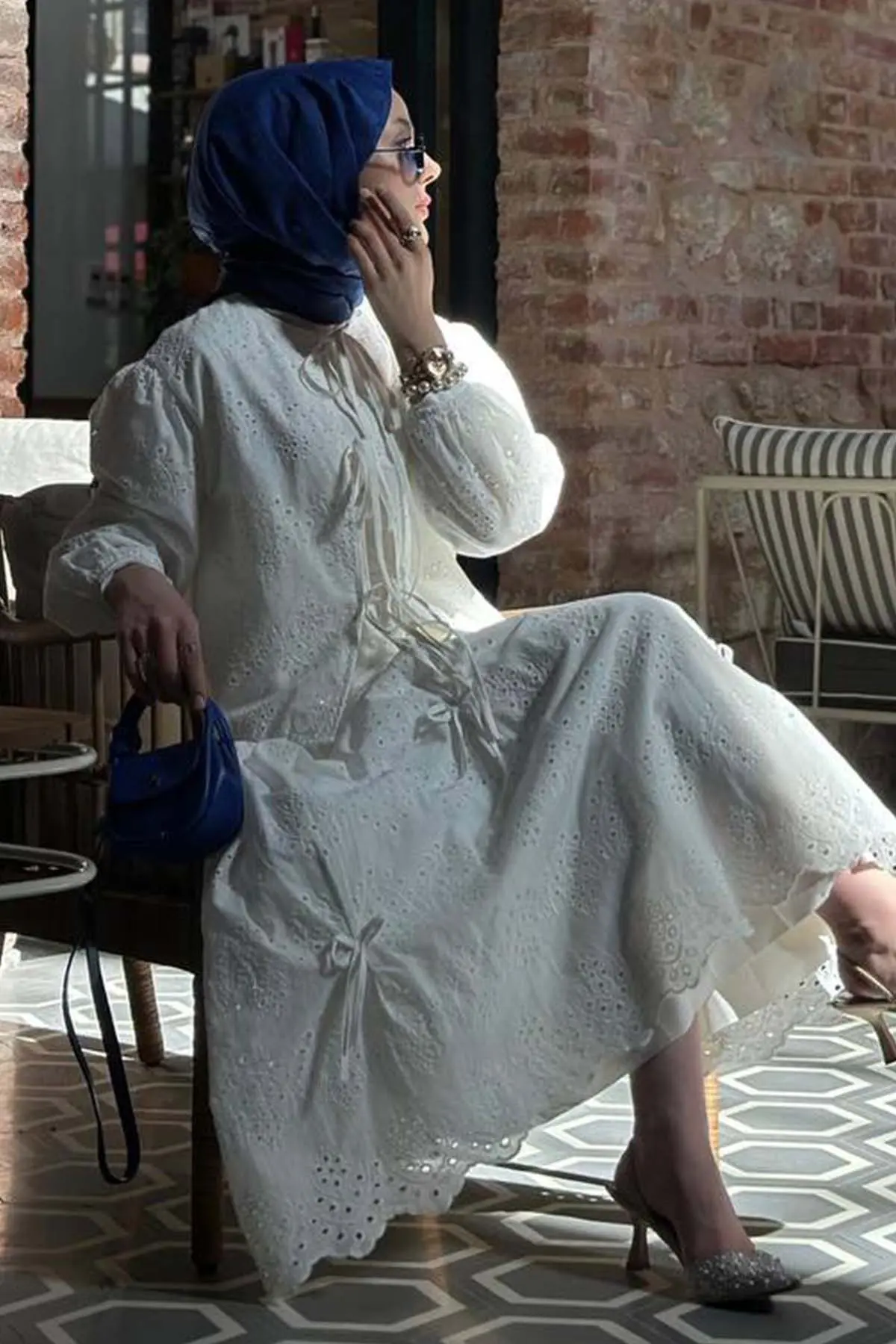 Tied Embroidered Stone Detailed Skirted Suit-detail