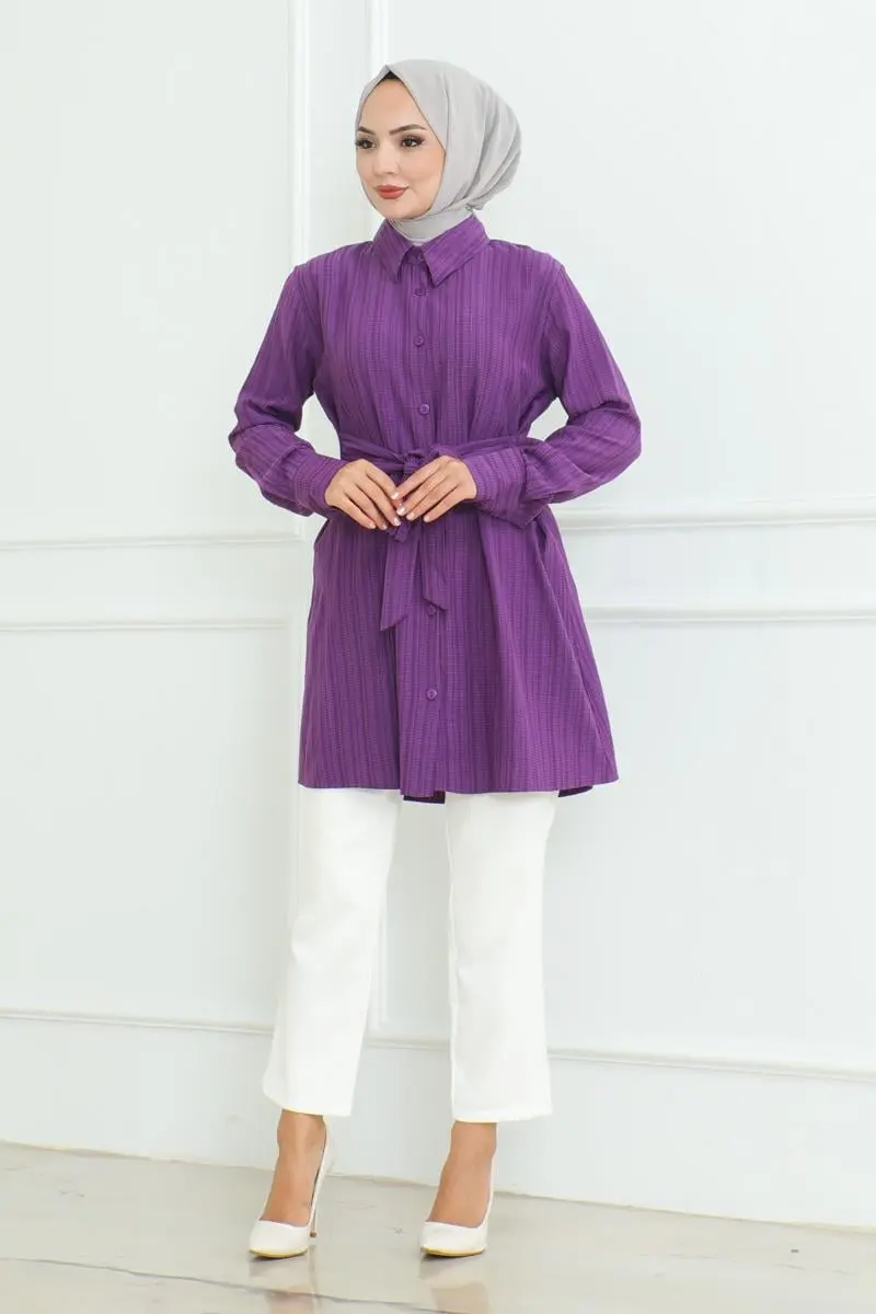 Bağlamalı Gömlek Tunik Mor-detail