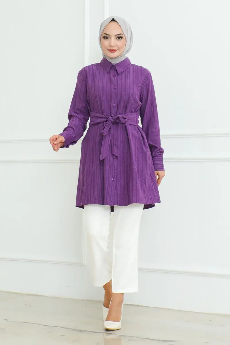 Bağlamalı Gömlek Tunik Mor-detail