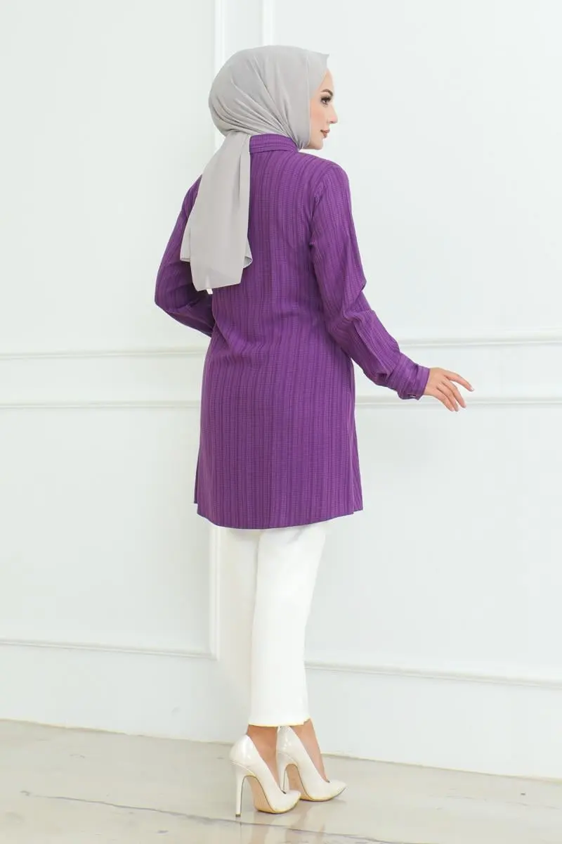 Bağlamalı Gömlek Tunik Mor-detail