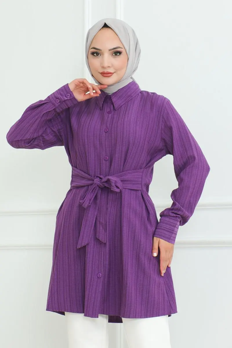 Bağlamalı Gömlek Tunik Mor-detail