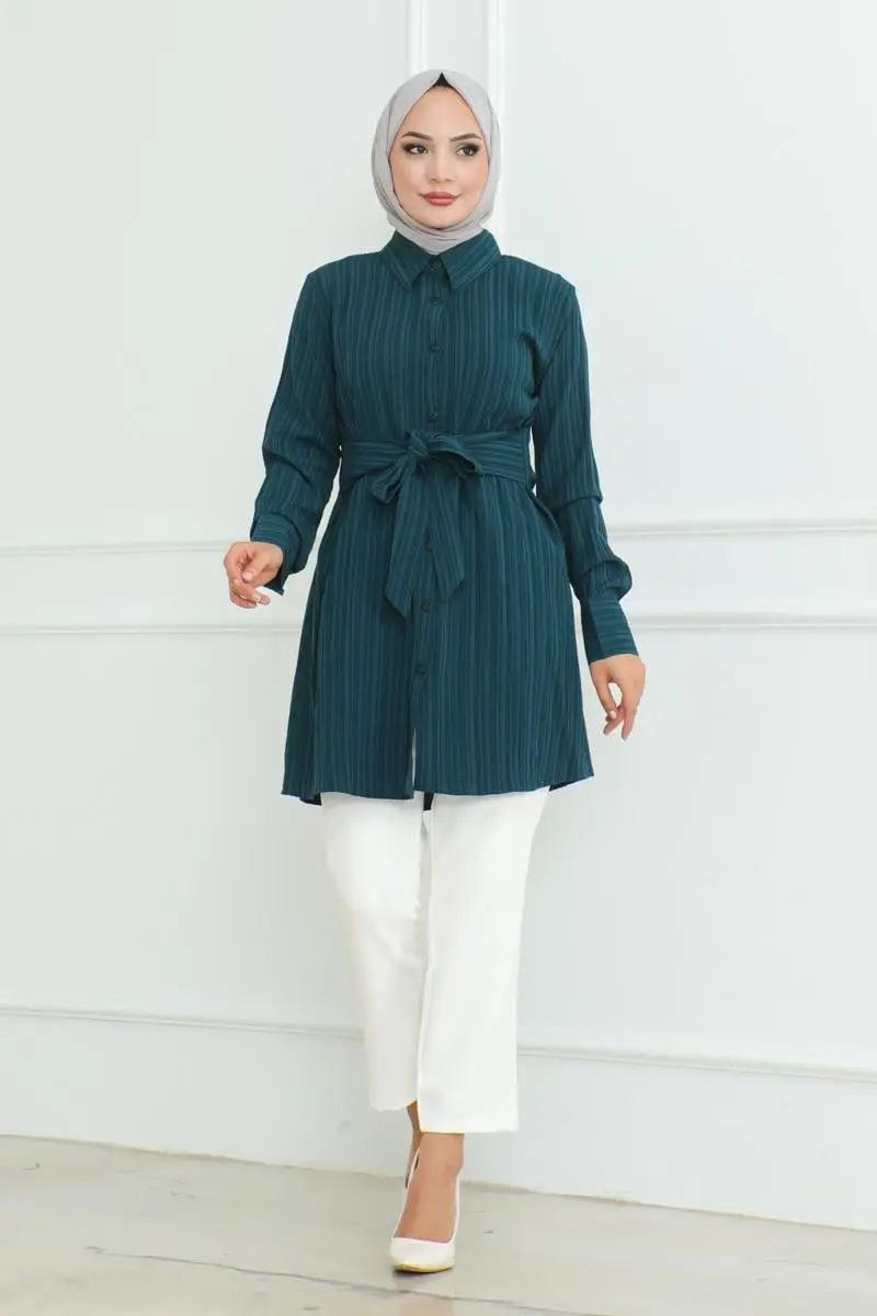 Bağlamalı Gömlek Tunik Petrol-detail