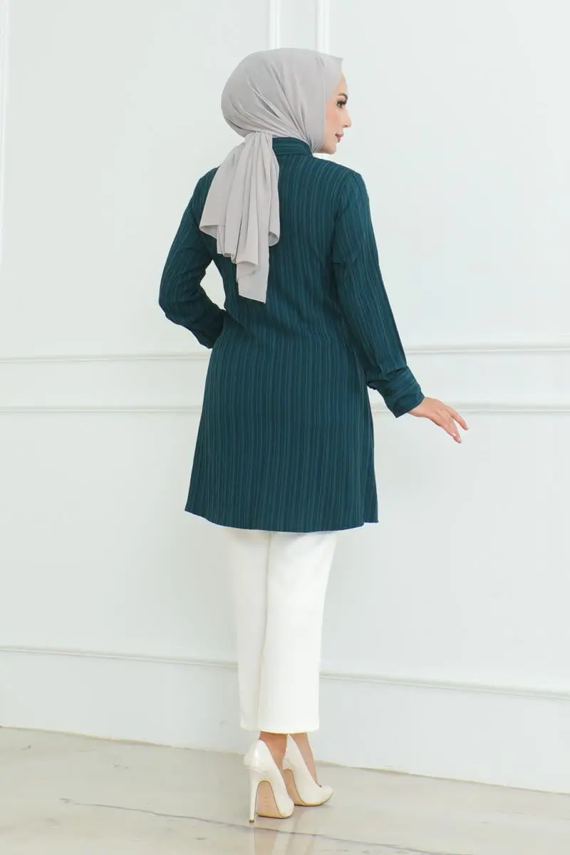 Bağlamalı Gömlek Tunik Petrol-detail