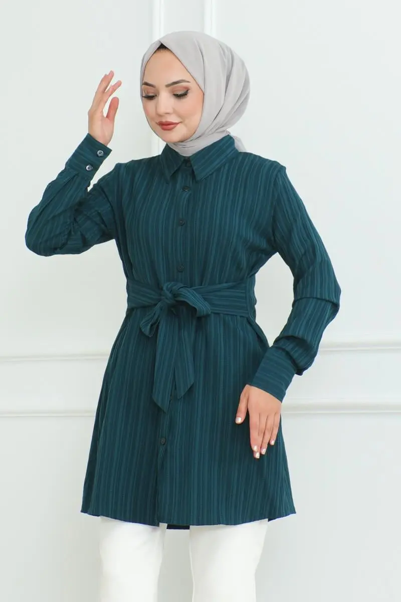 Bağlamalı Gömlek Tunik Petrol-detail