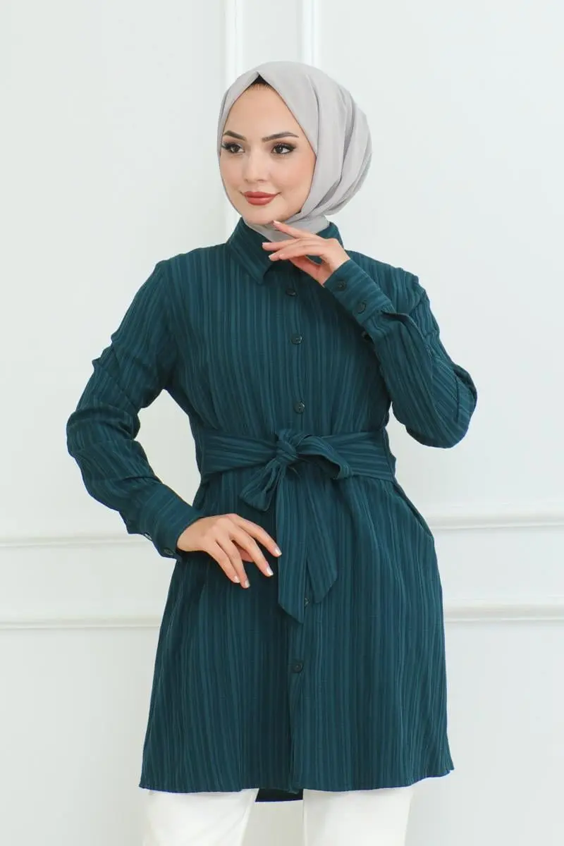 Bağlamalı Gömlek Tunik Petrol-detail