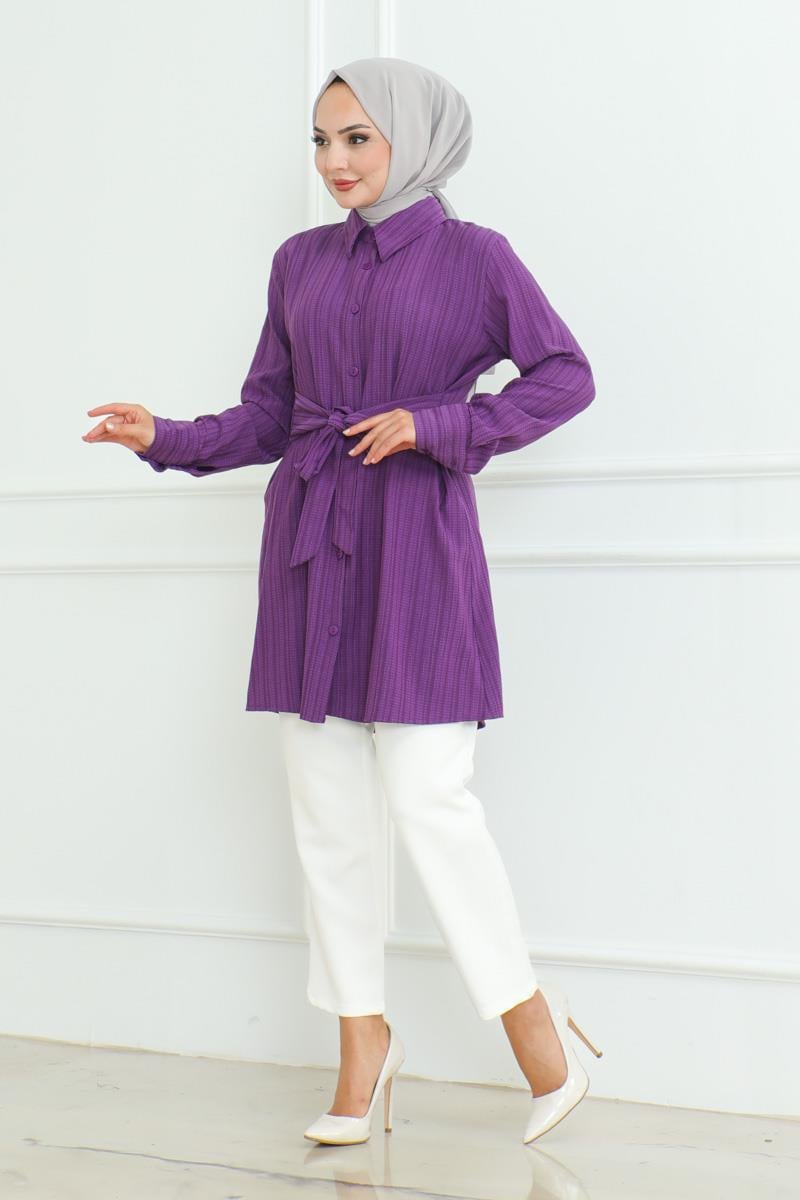 Bağlamalı Gömlek Tunik Mor