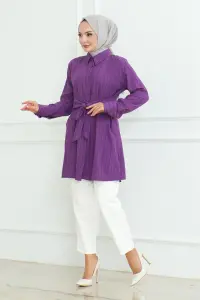Bağlamalı Gömlek Tunik Mor