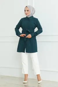 Bağlamalı Gömlek Tunik Petrol
