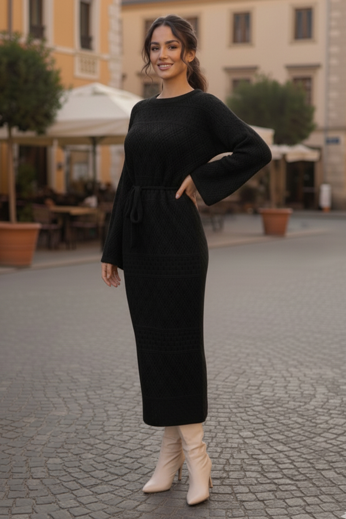 Mesh Knitted Dress With Diamond Pattern