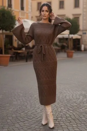 Mesh Knitted Dress With Diamond Pattern