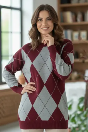 Baklava Desenli Triko Kazak