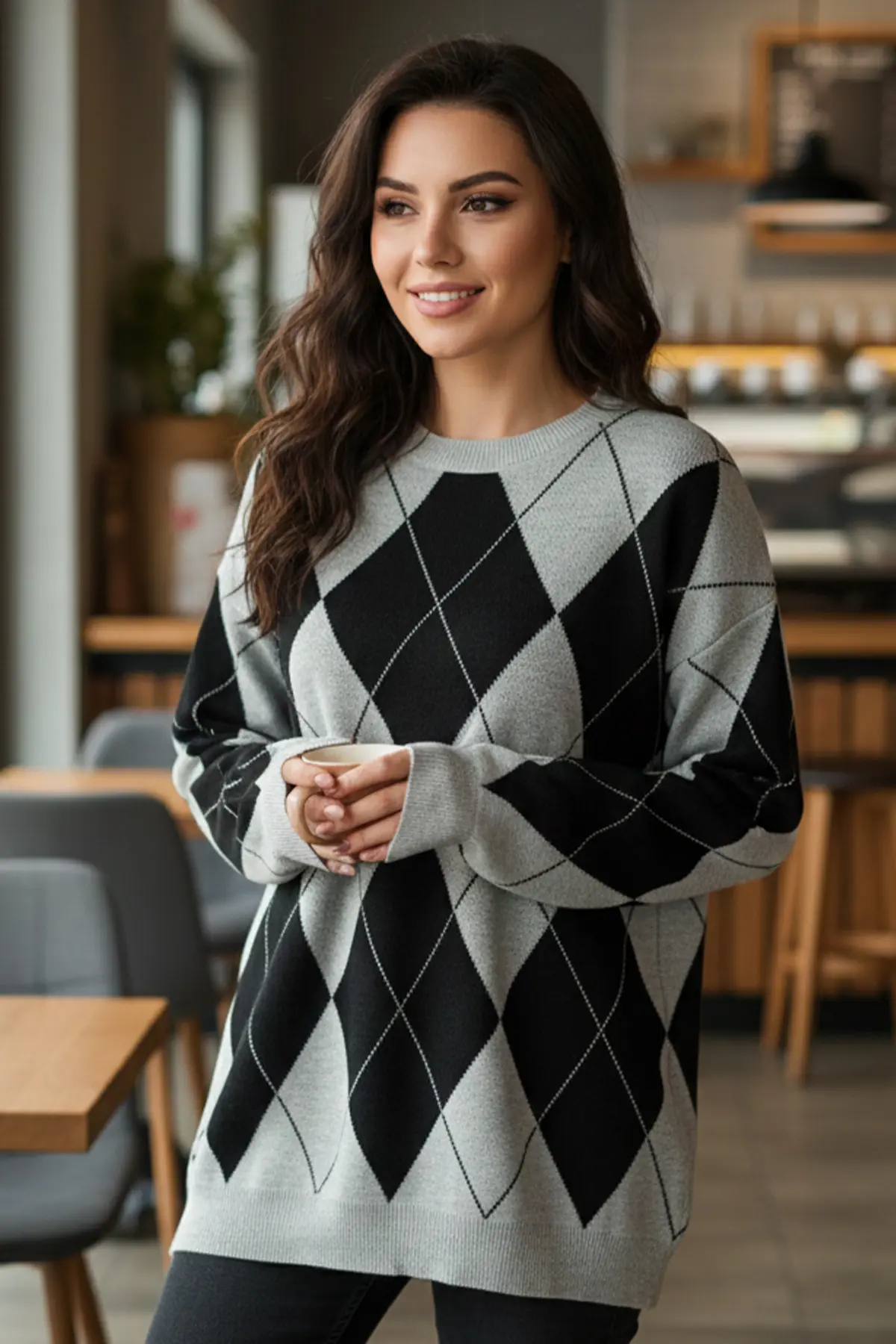 Baklava Desenli Triko Kazak-detail