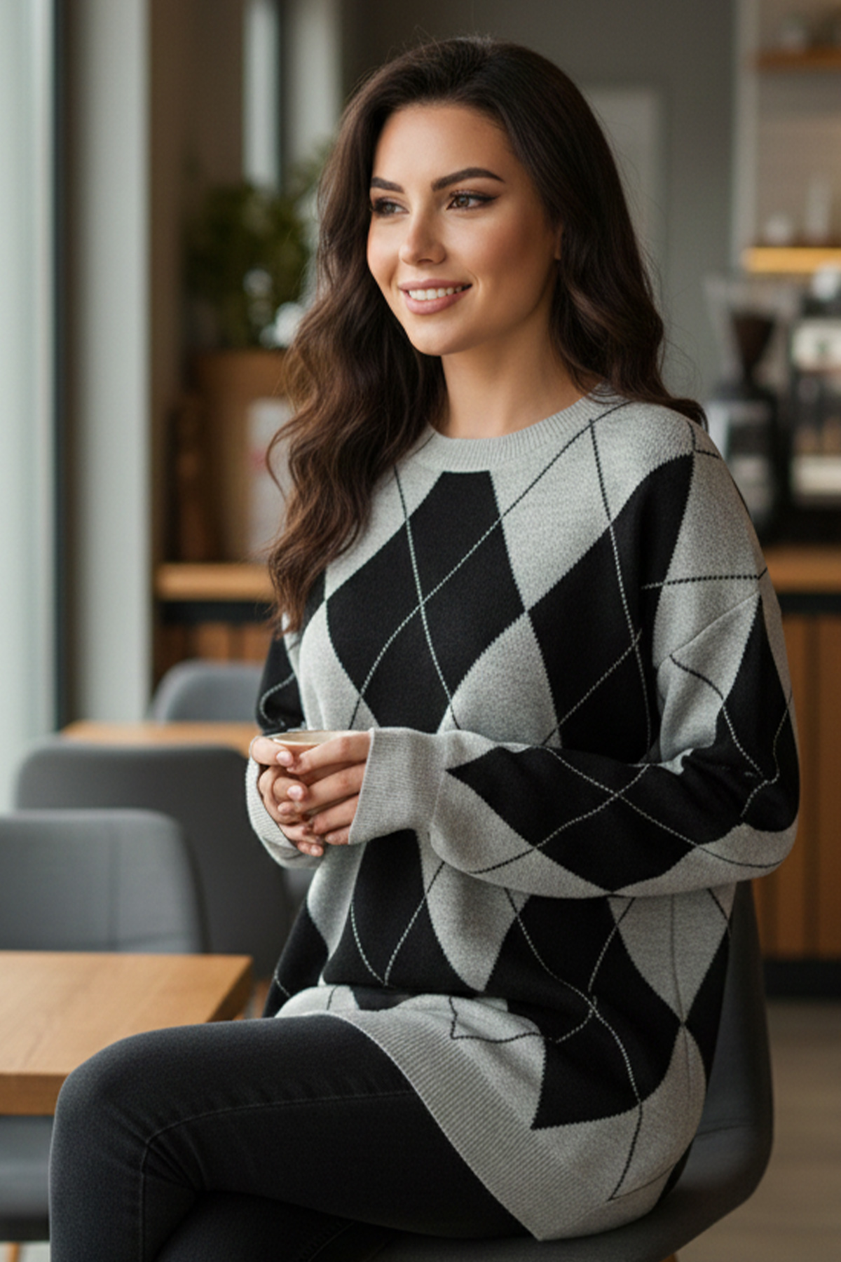 Baklava Desenli Triko Kazak