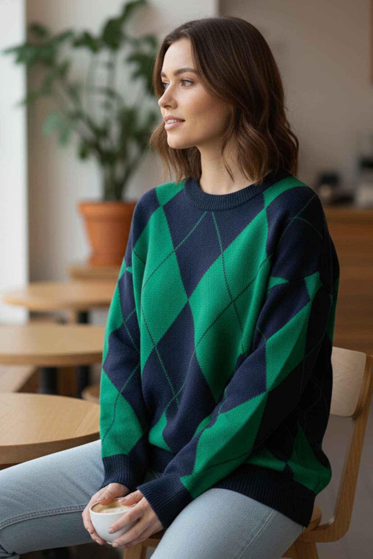 Baklava Patterned Knitted Sweater