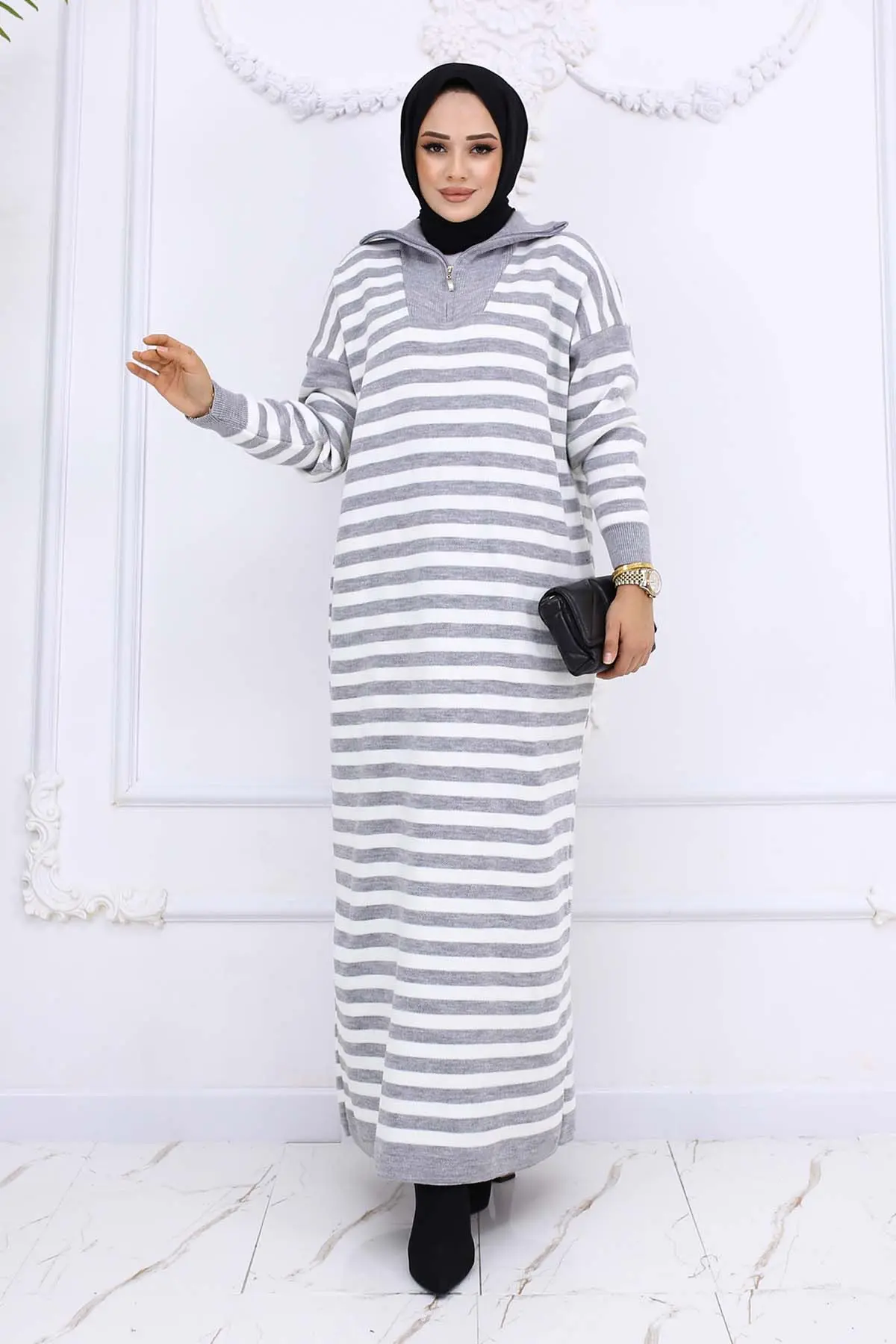 Turtleneck Striped Knitwear Dress-detail