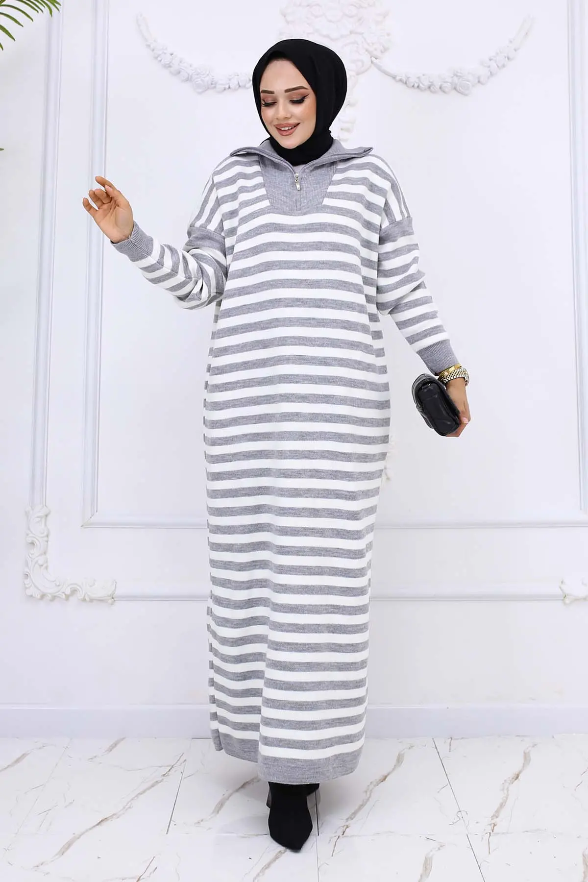 Turtleneck Striped Knitwear Dress-detail