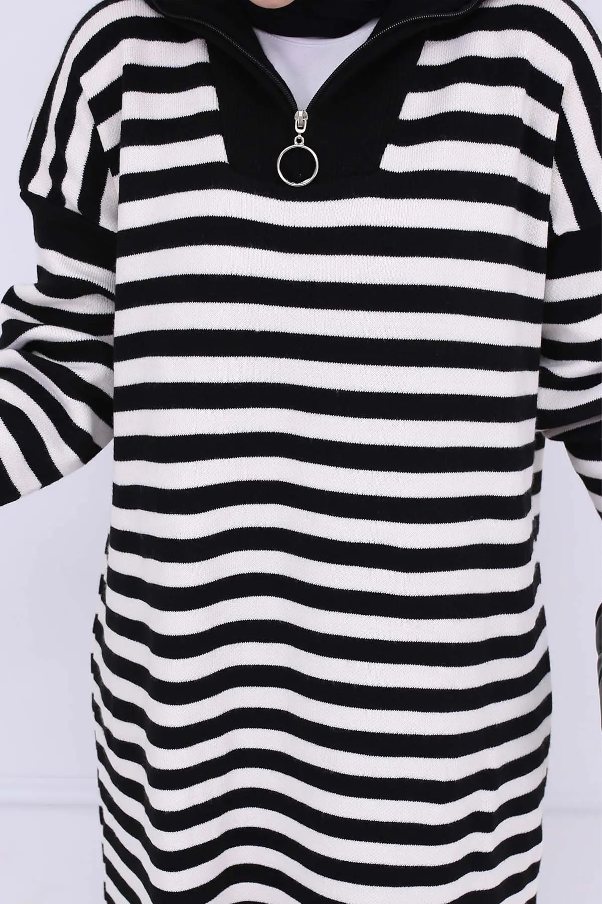 Turtleneck Striped Knitwear Dress-detail
