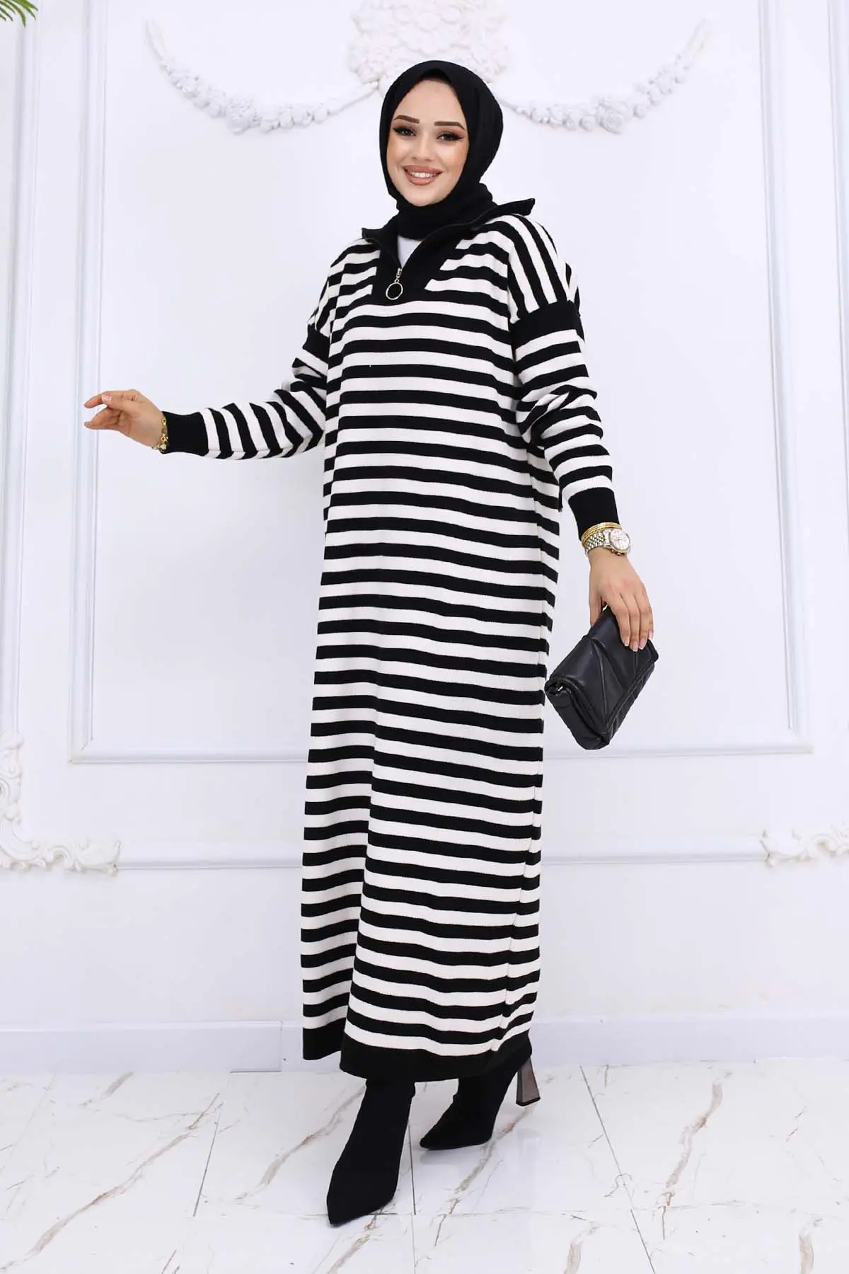 Turtleneck Striped Knitwear Dress-detail