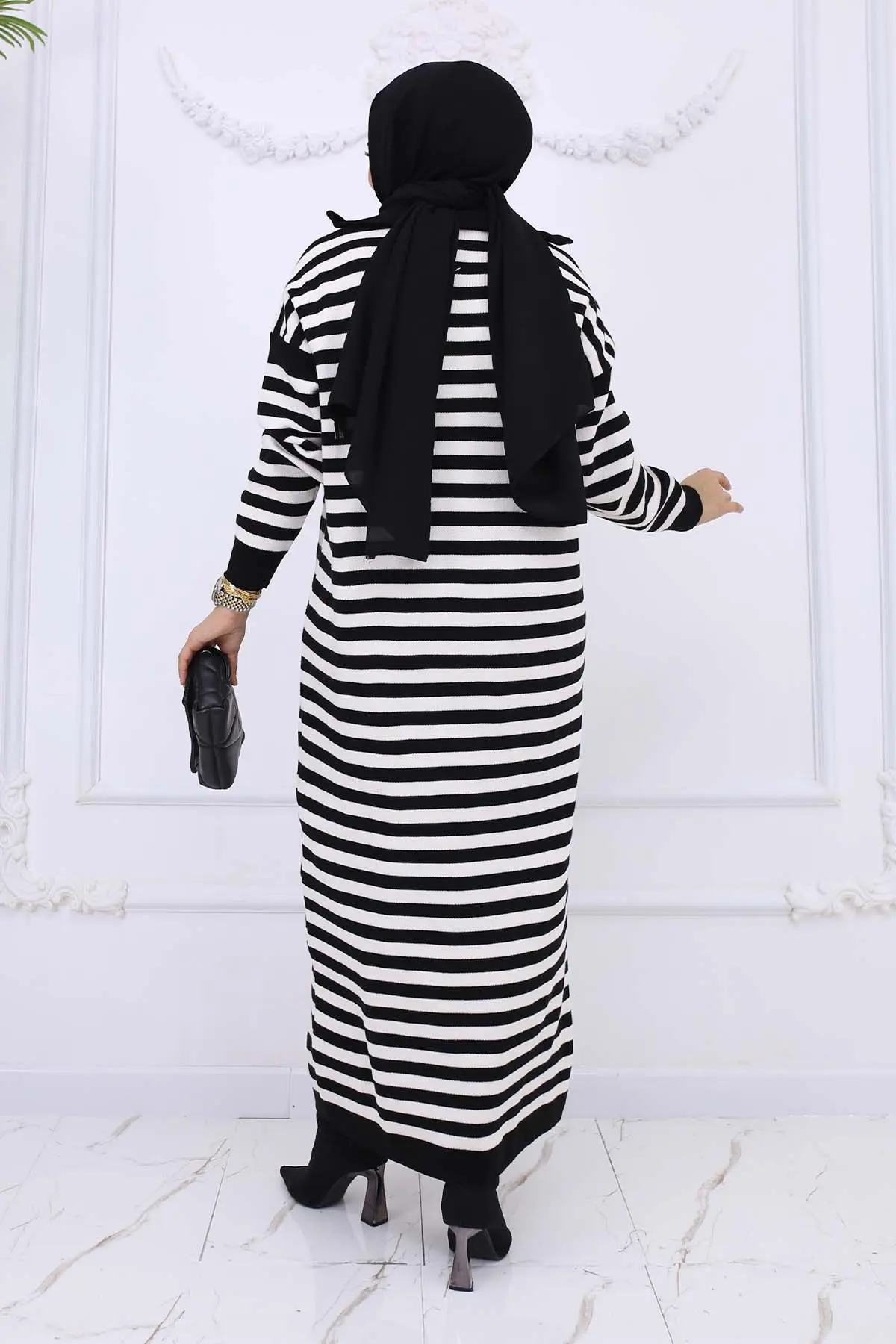 Turtleneck Striped Knitwear Dress-detail