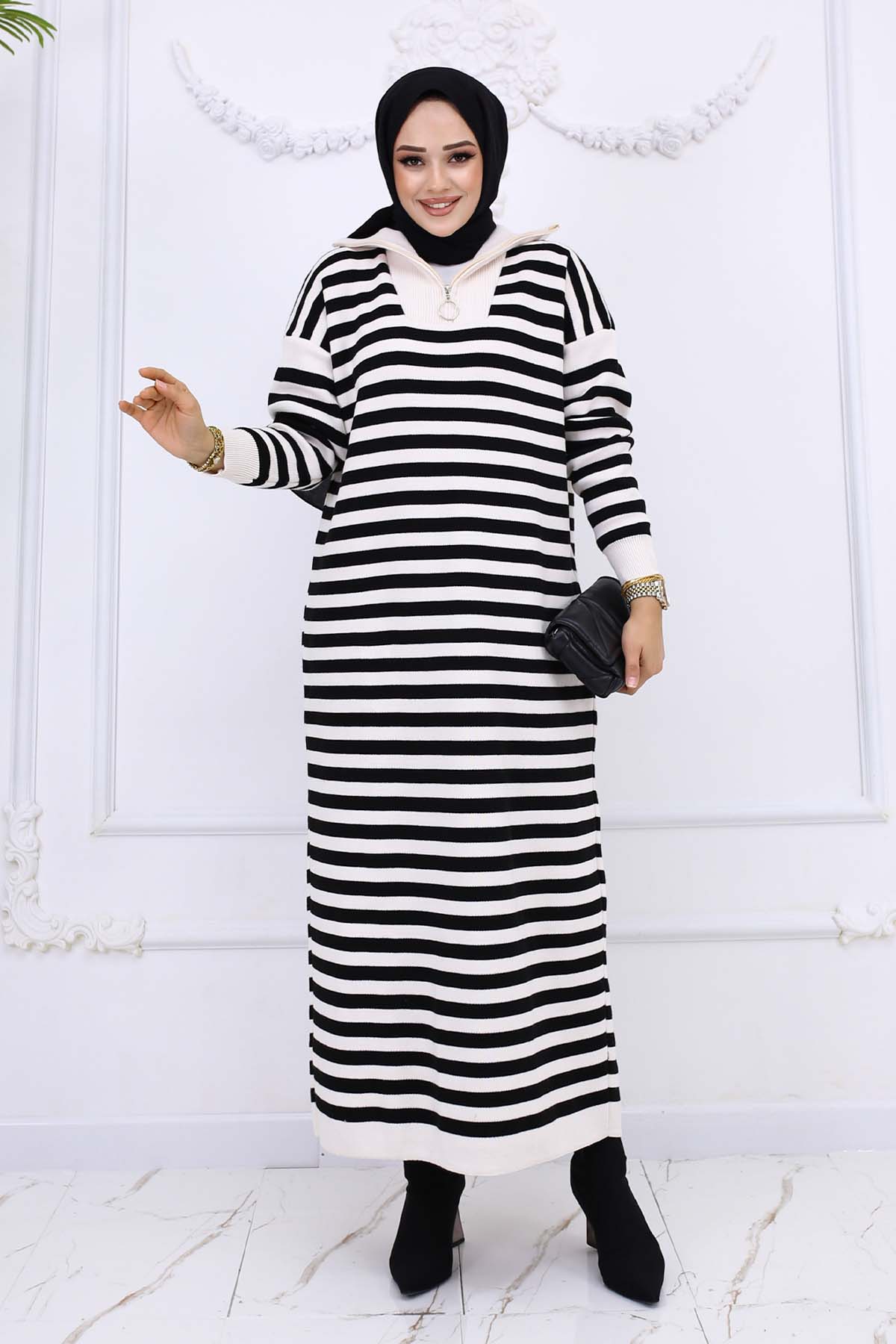 Turtleneck Striped Knitwear Dress