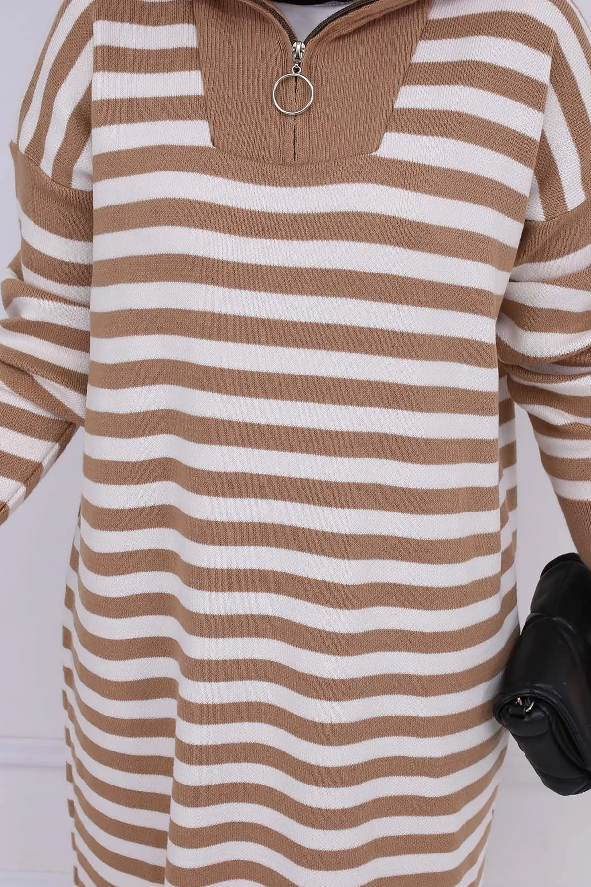 Turtleneck Striped Knitwear Dress-detail