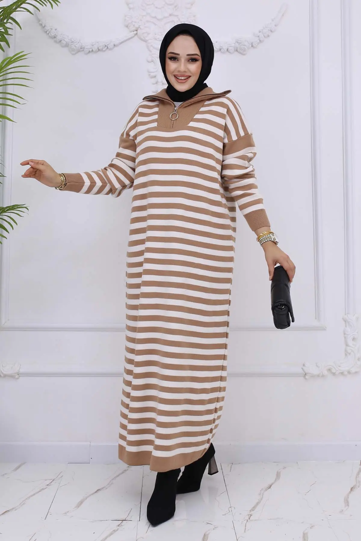 Turtleneck Striped Knitwear Dress-detail