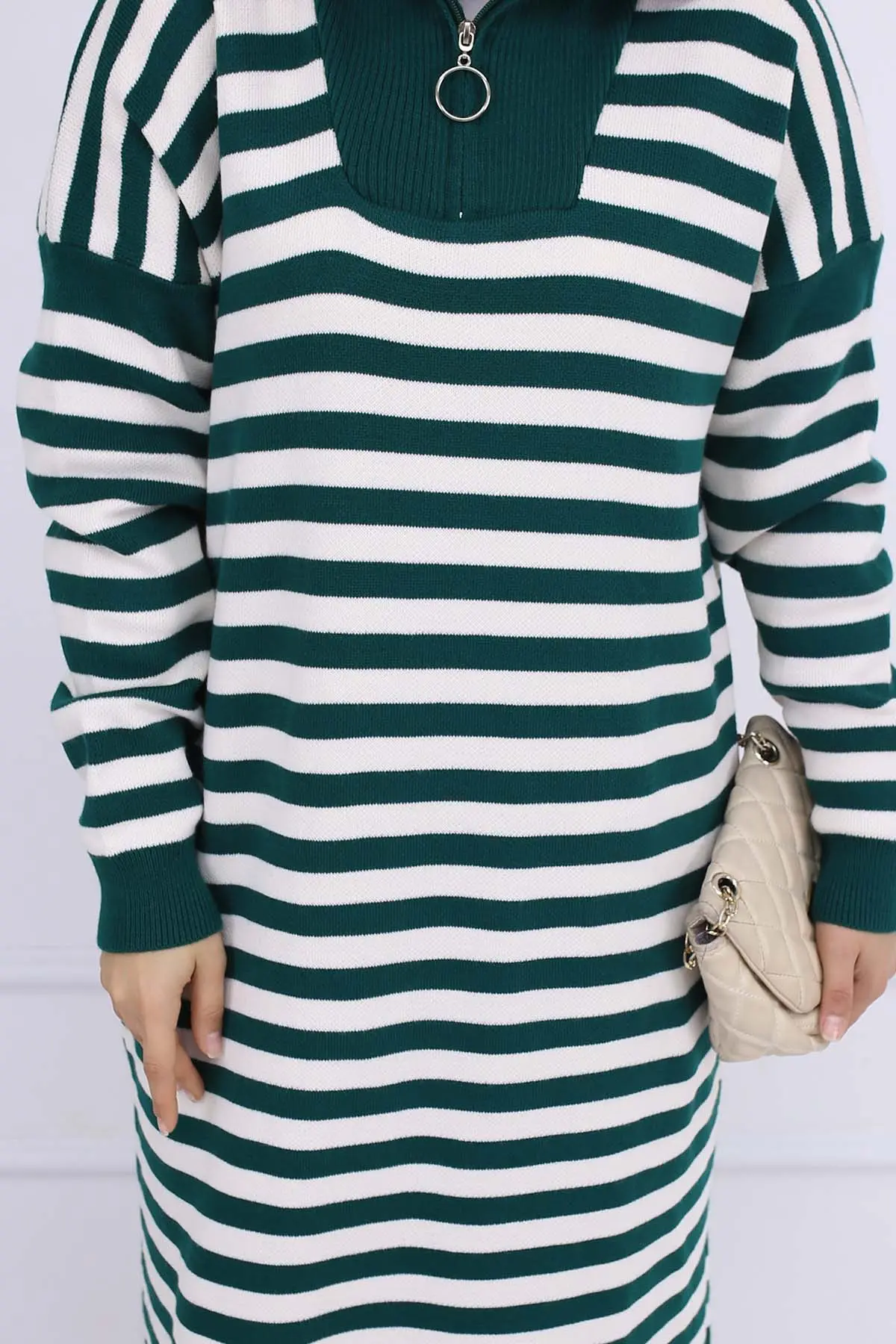 Turtleneck Striped Knitwear Dress-detail