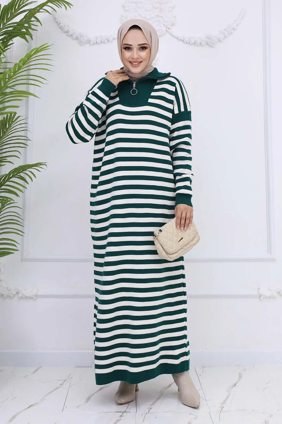 Turtleneck Striped Knitwear Dress-detail