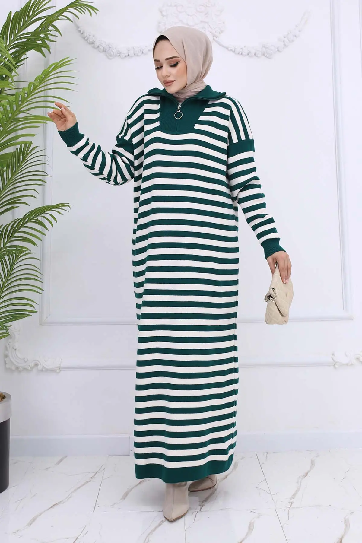 Turtleneck Striped Knitwear Dress-detail