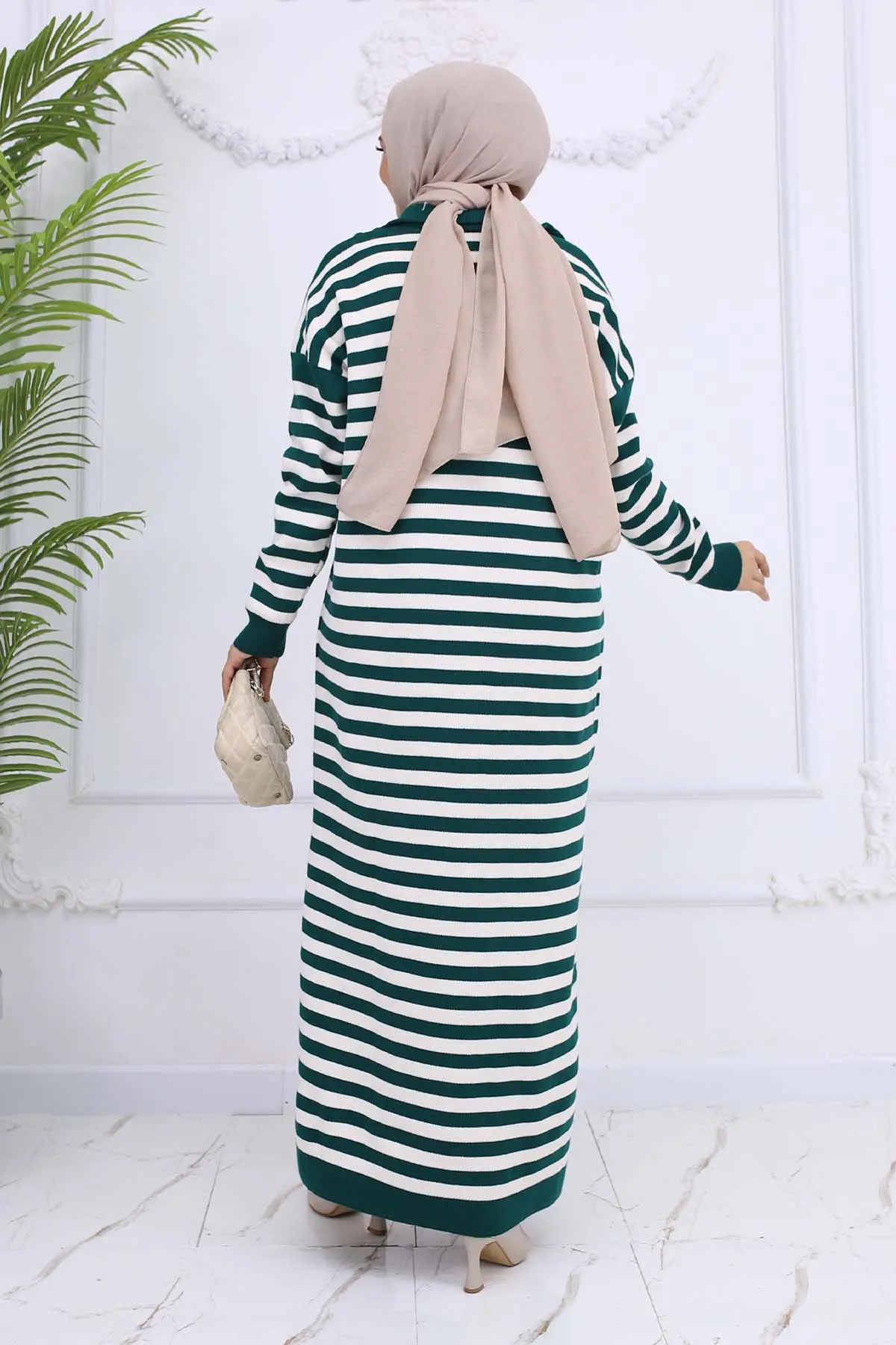 Turtleneck Striped Knitwear Dress-detail