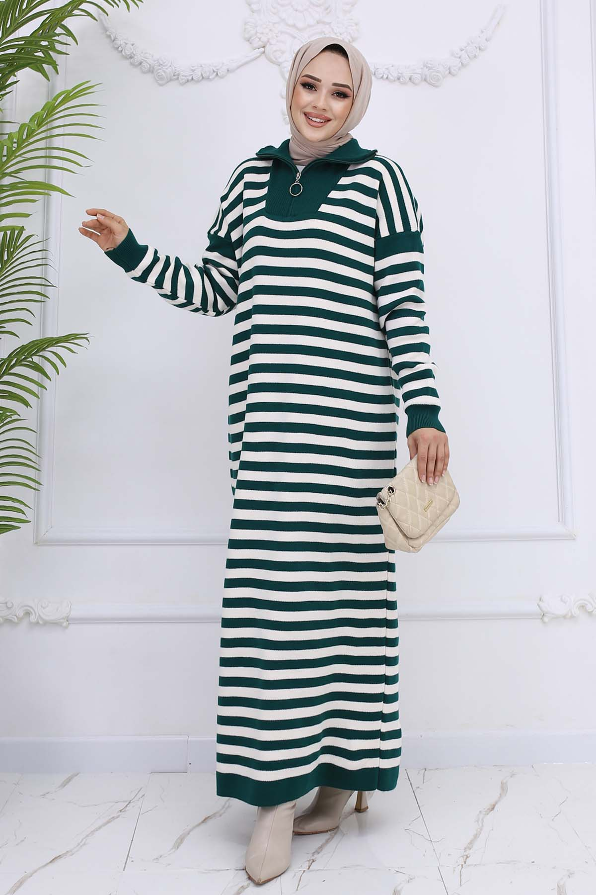 Turtleneck Striped Knitwear Dress
