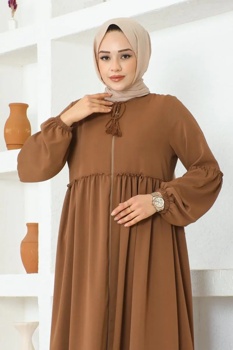 Balon Kollu Jessica Krep Ferace Kahverengi-detail