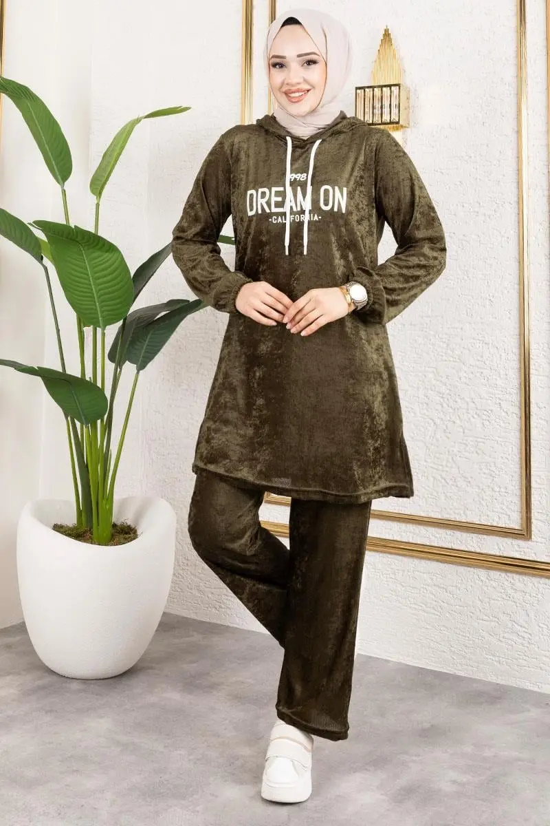 Printed Hooded Velvet Set-detail